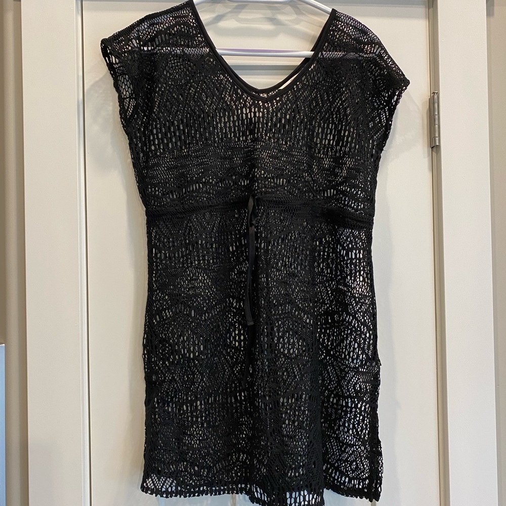 La Vie En Rose Black Crochet Swim Coverup